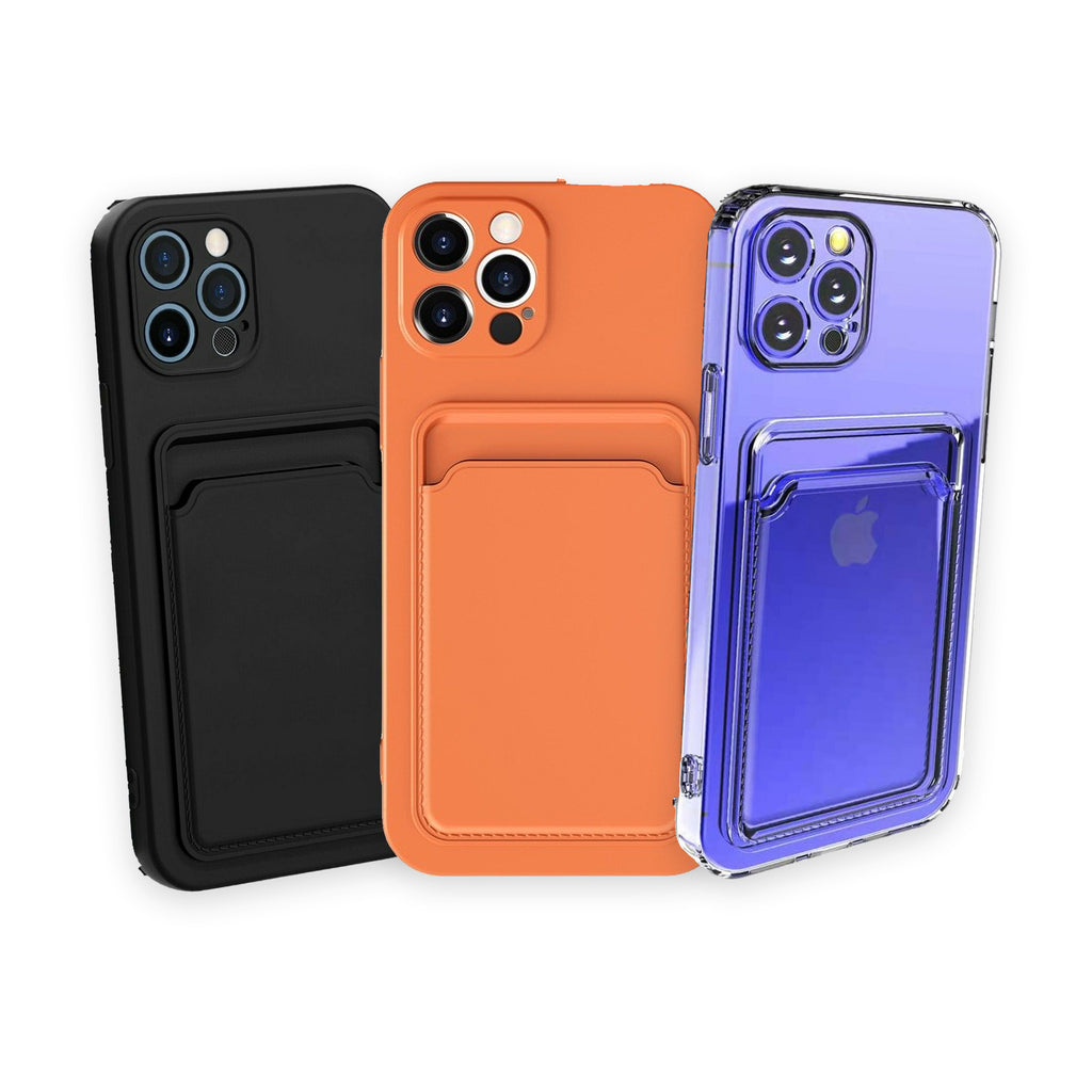 Trio Fără geantă · huse cu loc de card · negru, portocaliu, transparent, iPhone 13 Pro