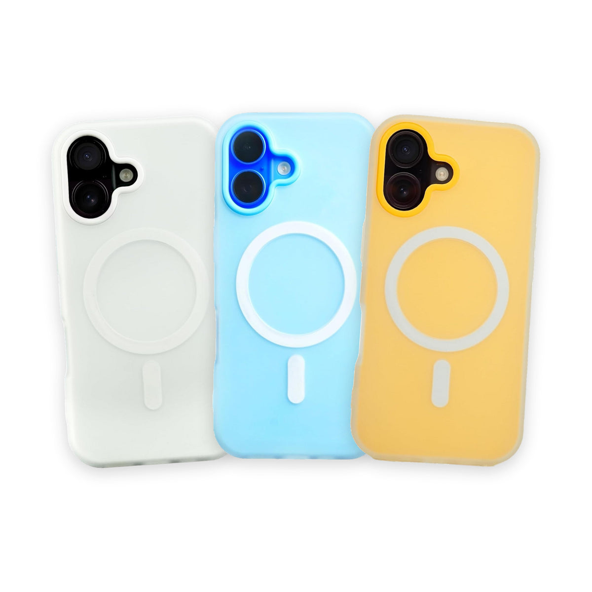 Trio Jeleu · huse MagSafe mate · alb, bleu, portocaliu, iPhone 17