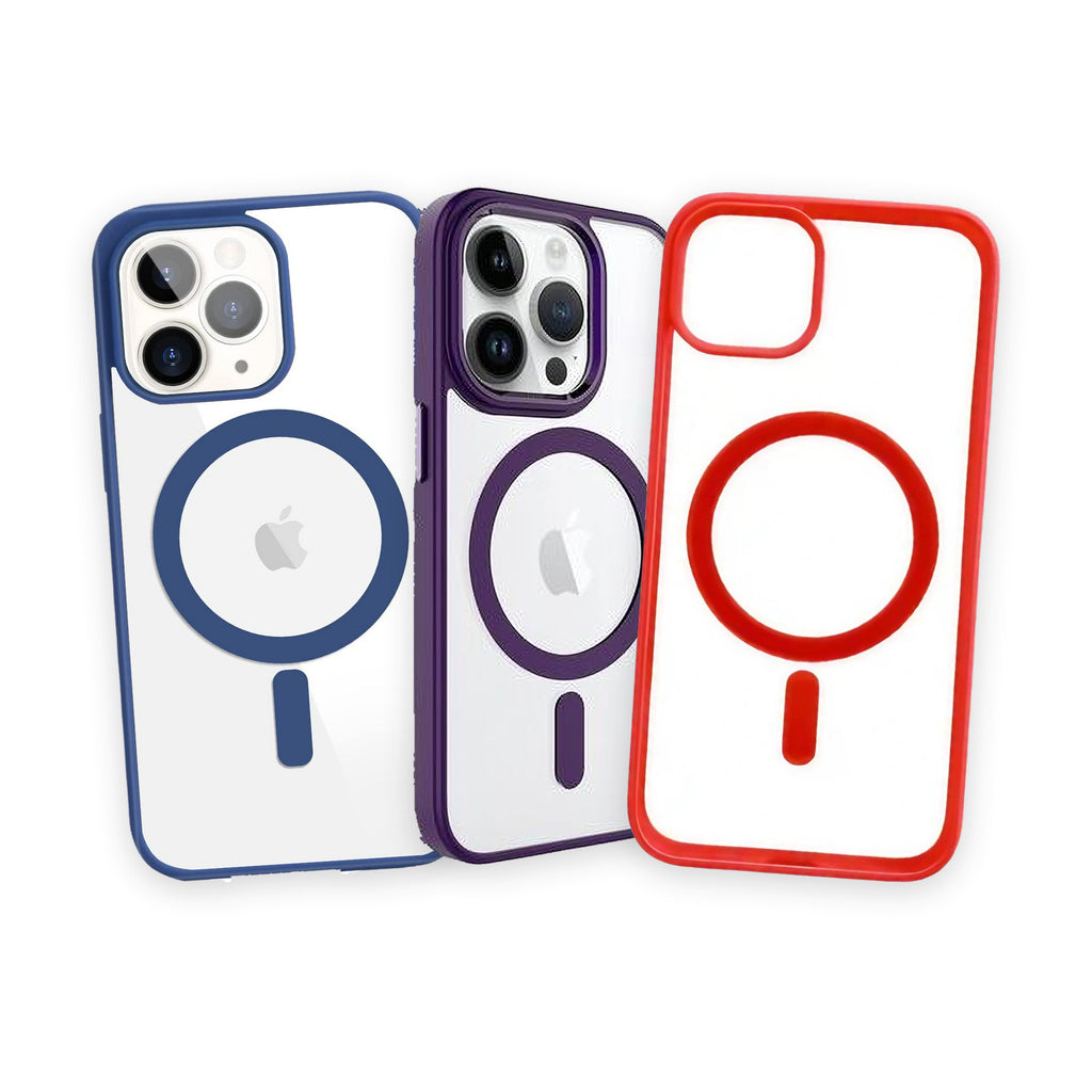 Trio Ceață · huse MagSafe mate translucide · albastru, mov, roșu, iPhone 14 Pro