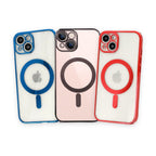 Trio Contur · huse MagSafe cu ramă metalizată · albastru, negru, roșu, iPhone 14