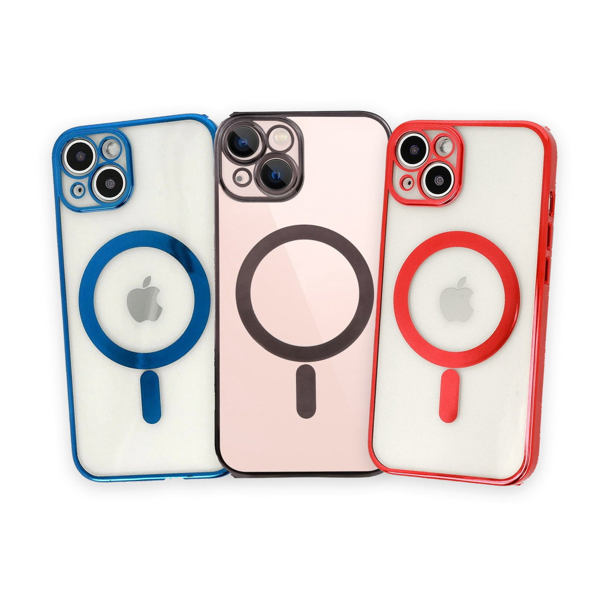 Trio Contur · huse MagSafe cu ramă metalizată · albastru, negru, roșu, iPhone 14