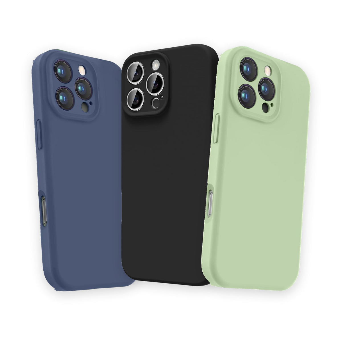 Trio Calm · huse mate cu protecție la cameră · albastru, negru, verde, iPhone 16 Pro