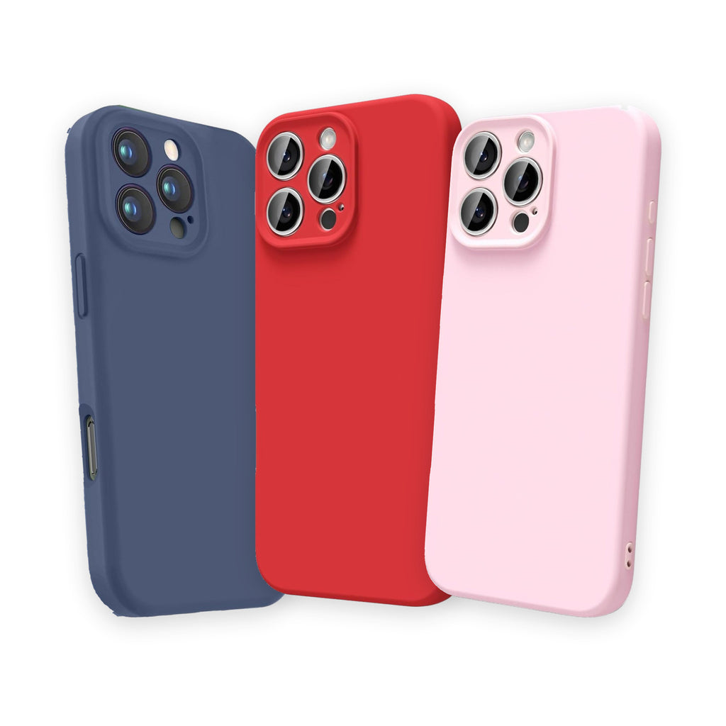 Trio Bujor · huse mate cu protecție la cameră · albastru, roșu, roz, iPhone 16 Pro