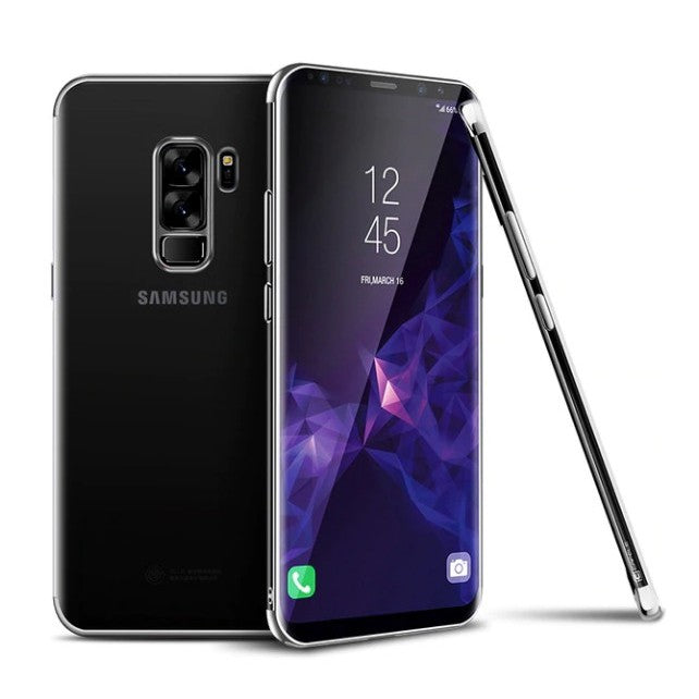 Trio huse transparentă, cu margini cromate colorate · Albastru, Argintiu, Auriu (Samsung), argintiu