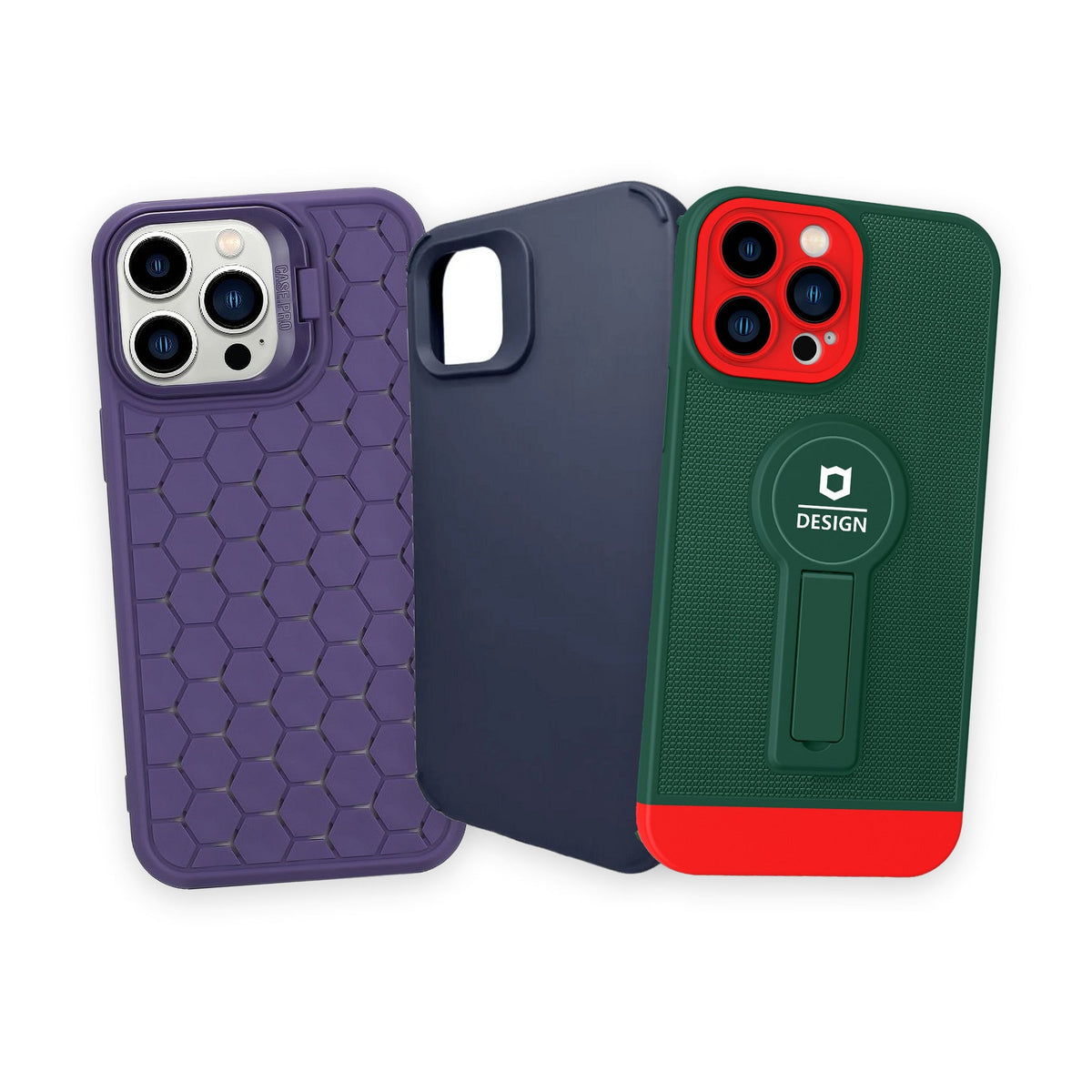 Trio Libelulă · antișoc mov, silicon albastru, armură verde